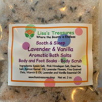 Lisa's Treasures Aromatic Bath Salts Lavender & Vanilla ingredients